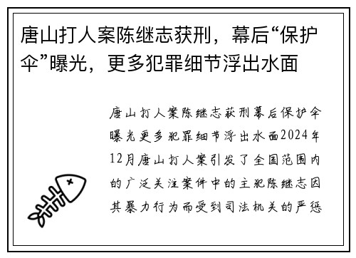 唐山打人案陈继志获刑，幕后“保护伞”曝光，更多犯罪细节浮出水面