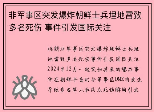 非军事区突发爆炸朝鲜士兵埋地雷致多名死伤 事件引发国际关注