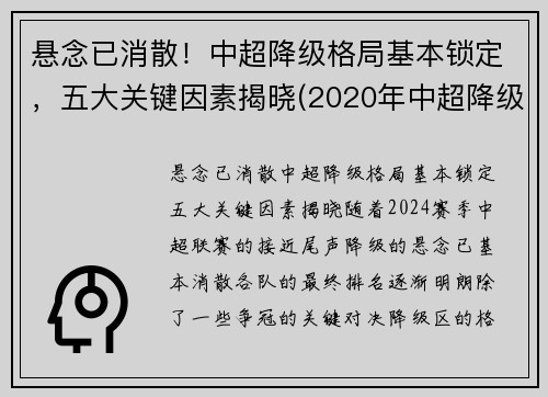 悬念已消散！中超降级格局基本锁定，五大关键因素揭晓(2020年中超降级规则)