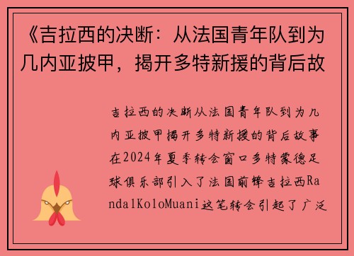 《吉拉西的决断：从法国青年队到为几内亚披甲，揭开多特新援的背后故事》