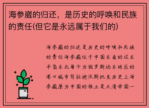 海参崴的归还，是历史的呼唤和民族的责任(但它是永远属于我们的)