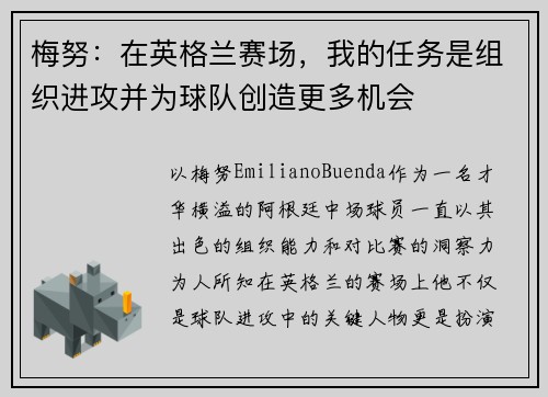 梅努：在英格兰赛场，我的任务是组织进攻并为球队创造更多机会